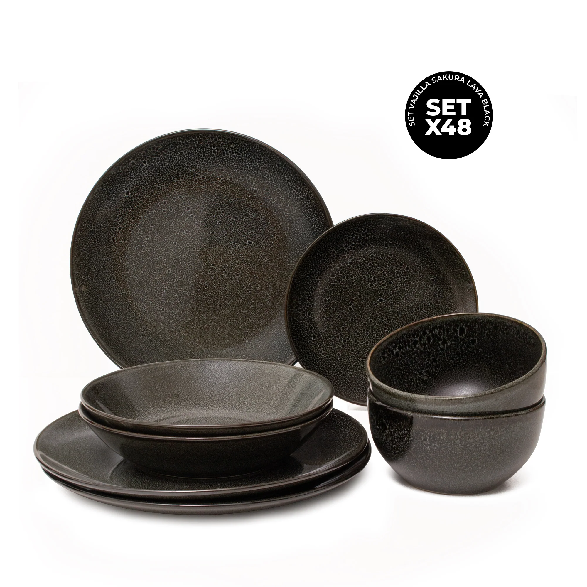 Set Vajilla Sakura Lava Black Reactive Glaze - Image 7